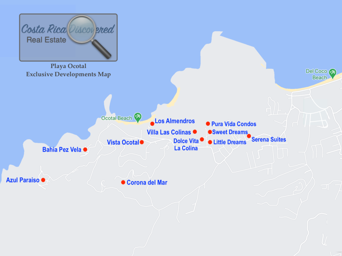 Map of real estate developments in playa ocotal costa rica