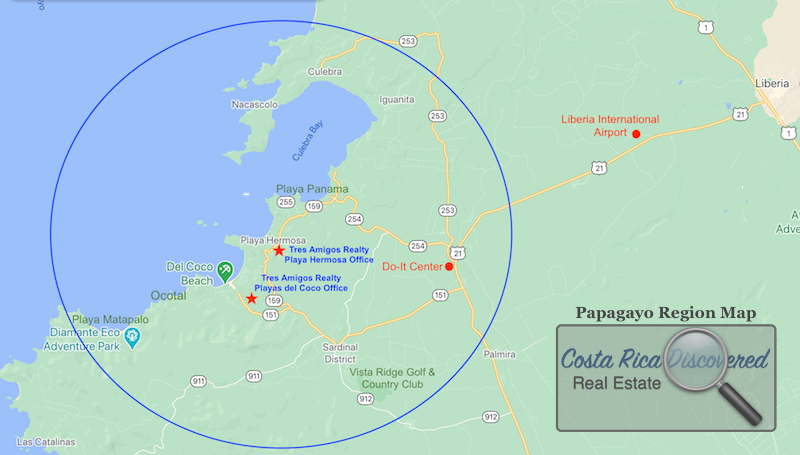 Map of Papagayo Costa Rica