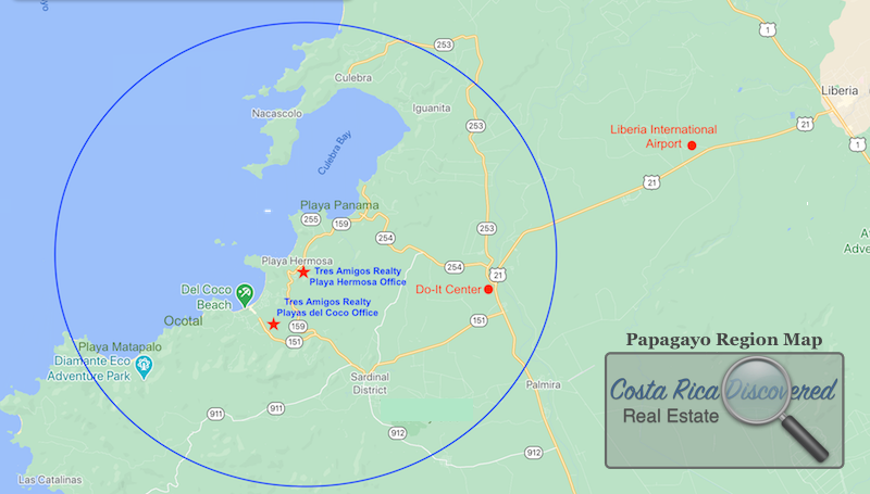 Map of the Papagayo region of Costa Rica